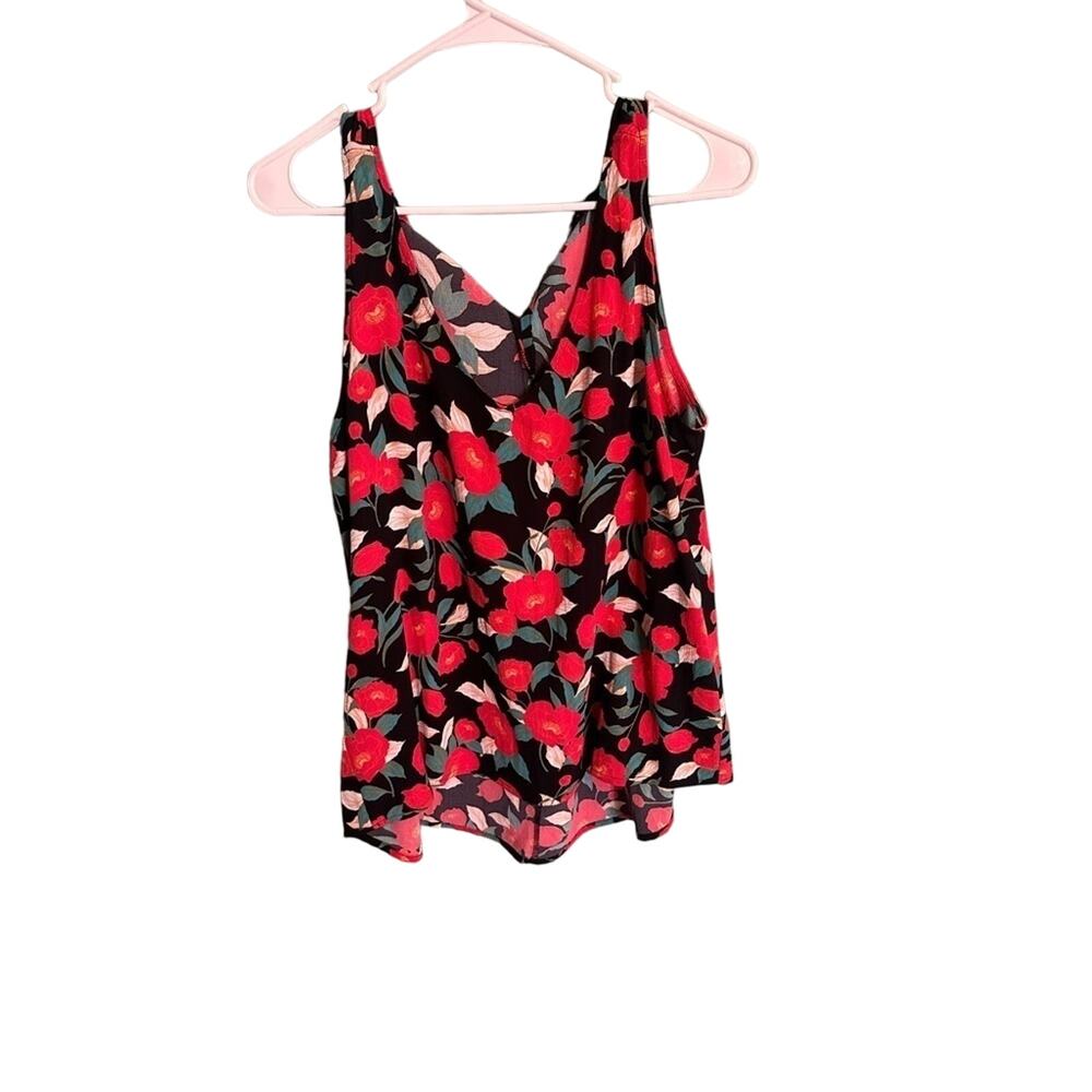 Gibson Red Floral Tank Top Tie Bow Back Size Small